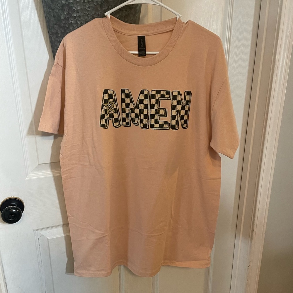 Christian Checkered Amen Graphic T shirt New Large